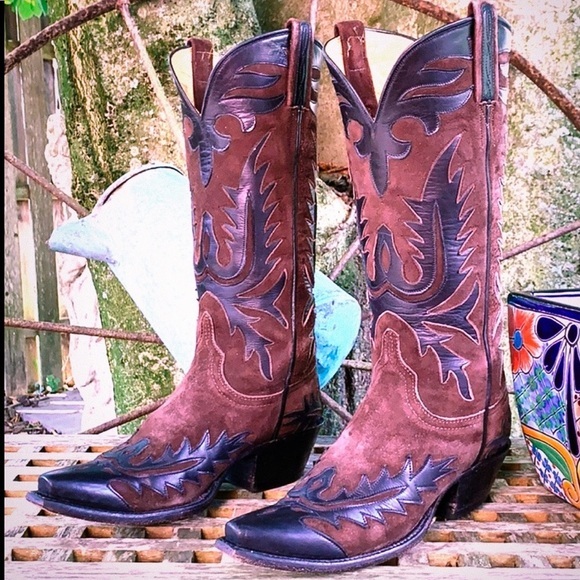 LUCCHESE Classics Handmade Vintage Tall Black Brown Leather Western Cowboy Boots - Picture 7 of 12